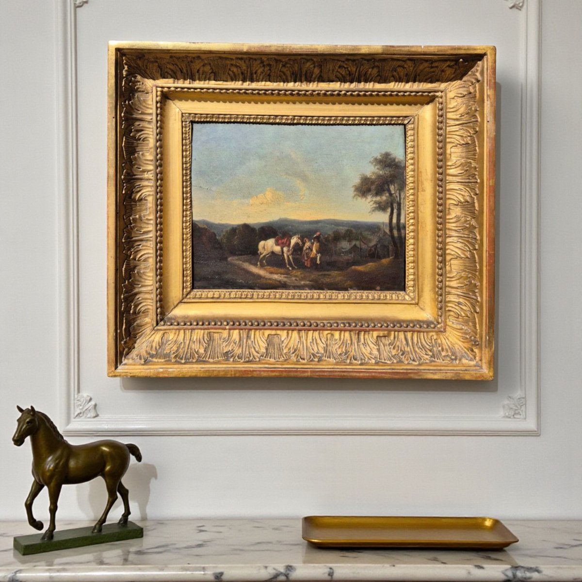 Small Genre Painting – Meeting Of A Noble Couple, 19th Century, Oil On Wood-photo-2