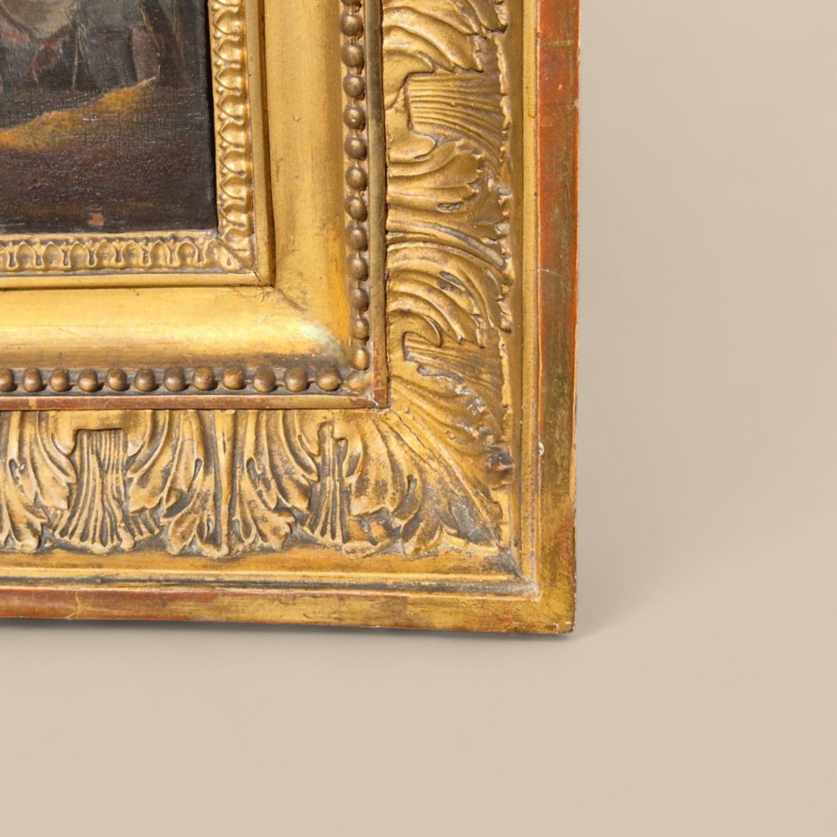 Small Genre Painting – Meeting Of A Noble Couple, 19th Century, Oil On Wood-photo-3