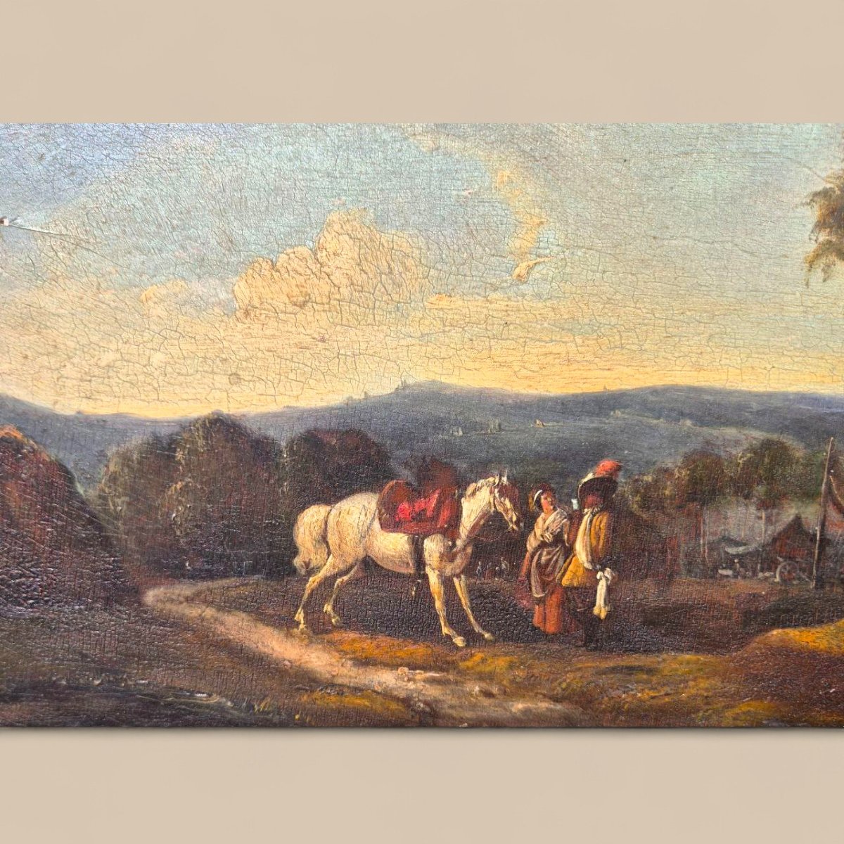 Small Genre Painting – Meeting Of A Noble Couple, 19th Century, Oil On Wood-photo-5