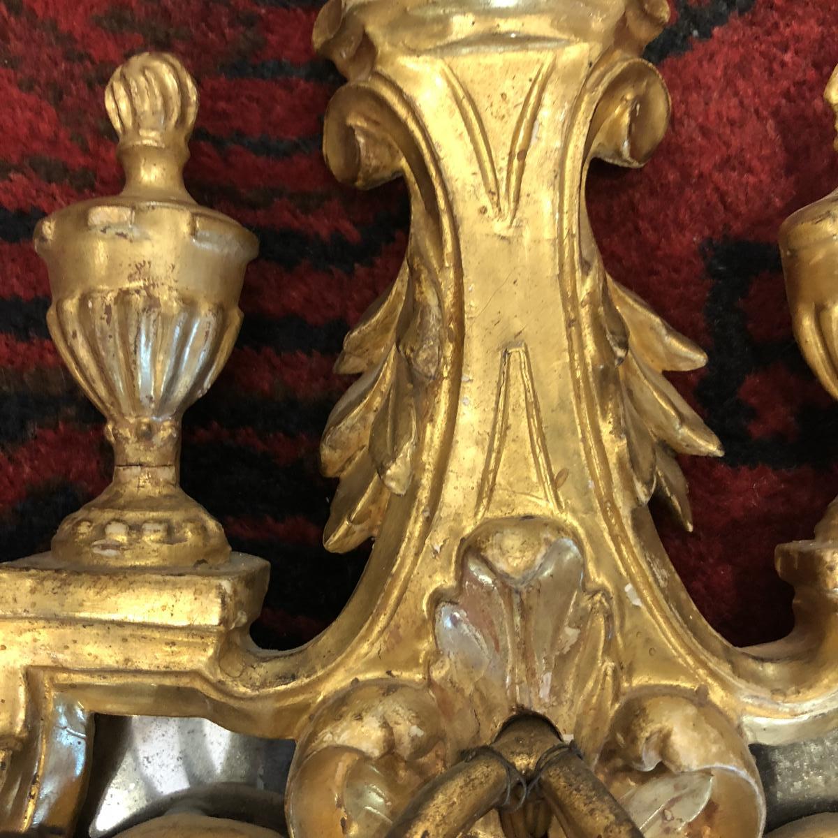 Pair Of Wall Sconces In Golden Glazed Wood Transition Style Late Nineteenth Ieme-photo-1