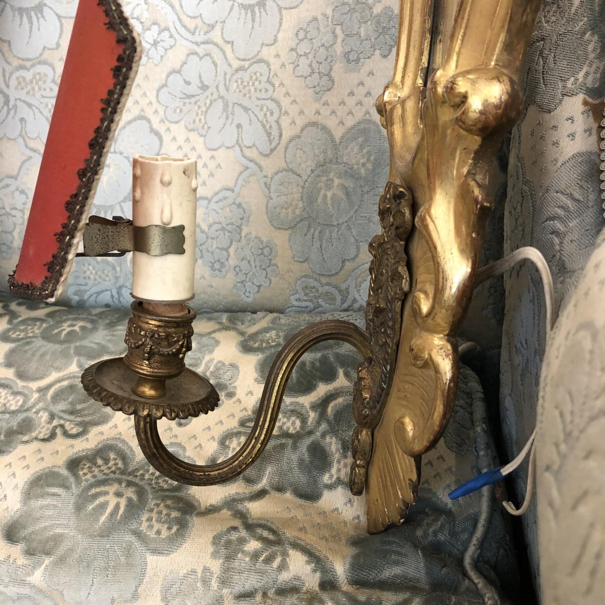 Pair D Wall Gilded Wood Ice Fond Louis XV End XIX Ieme-photo-2