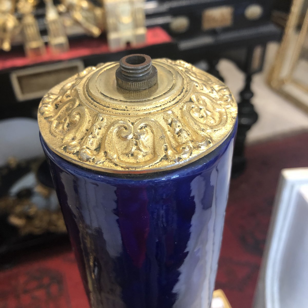 Large Lamp Porcelain Blue Sevres Gilt Bronze Mount And Decor Garlands Debut XX-photo-3