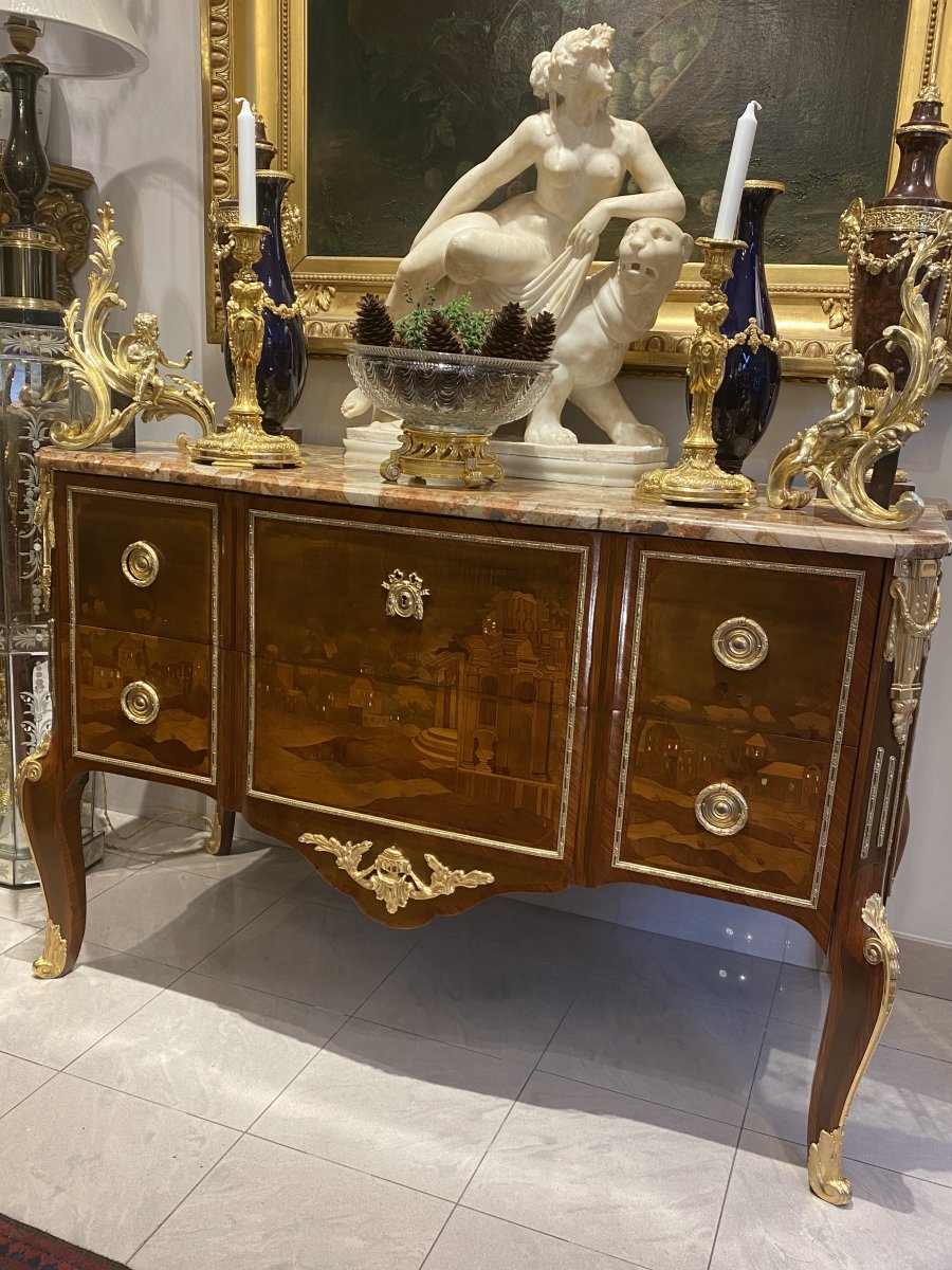 Commode De Style Transition En Marqueterie D époque Début XX Ieme 