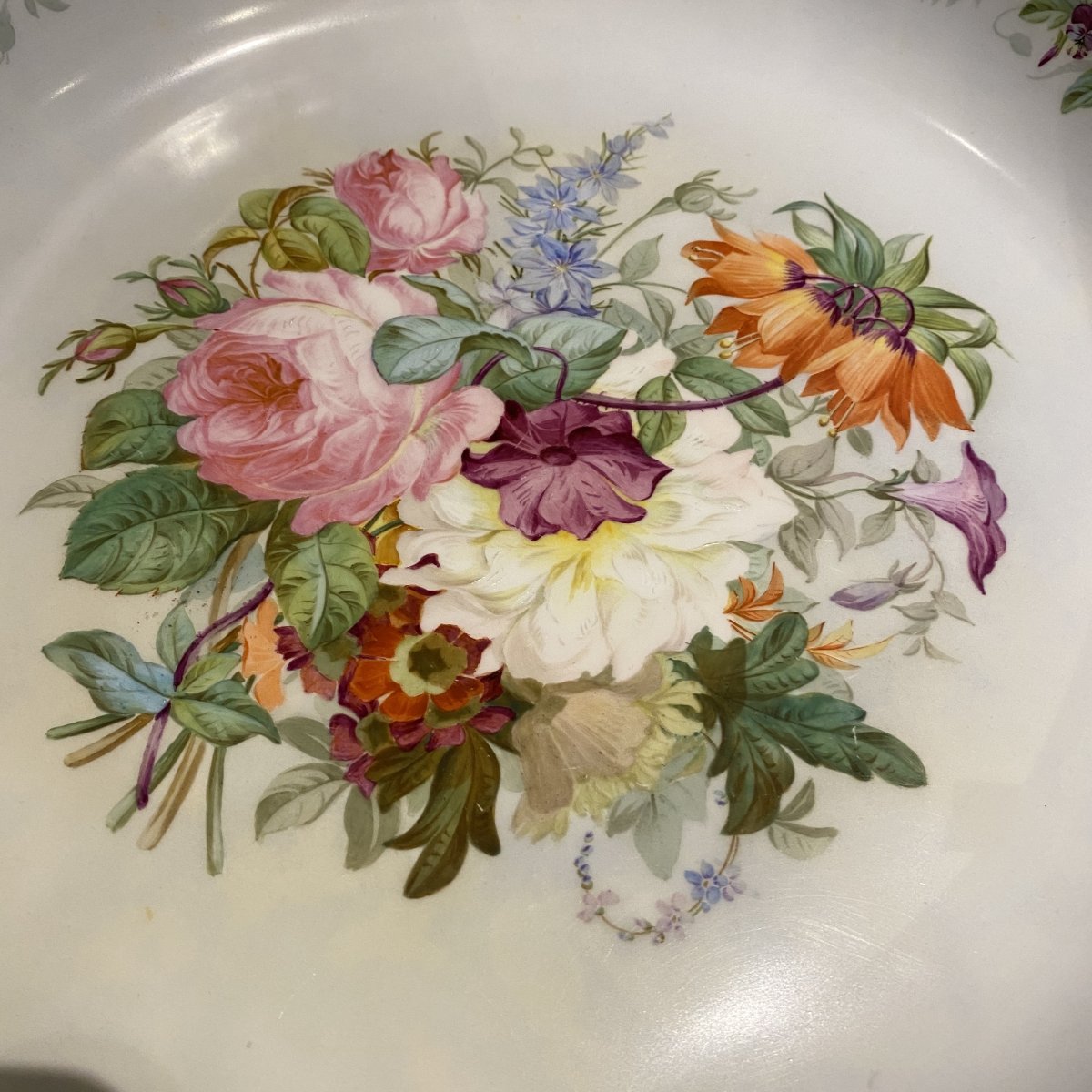 Limoges Porcelain Fruit Bowl On Gilt Bronze And Griotte Marble XIX Ieme