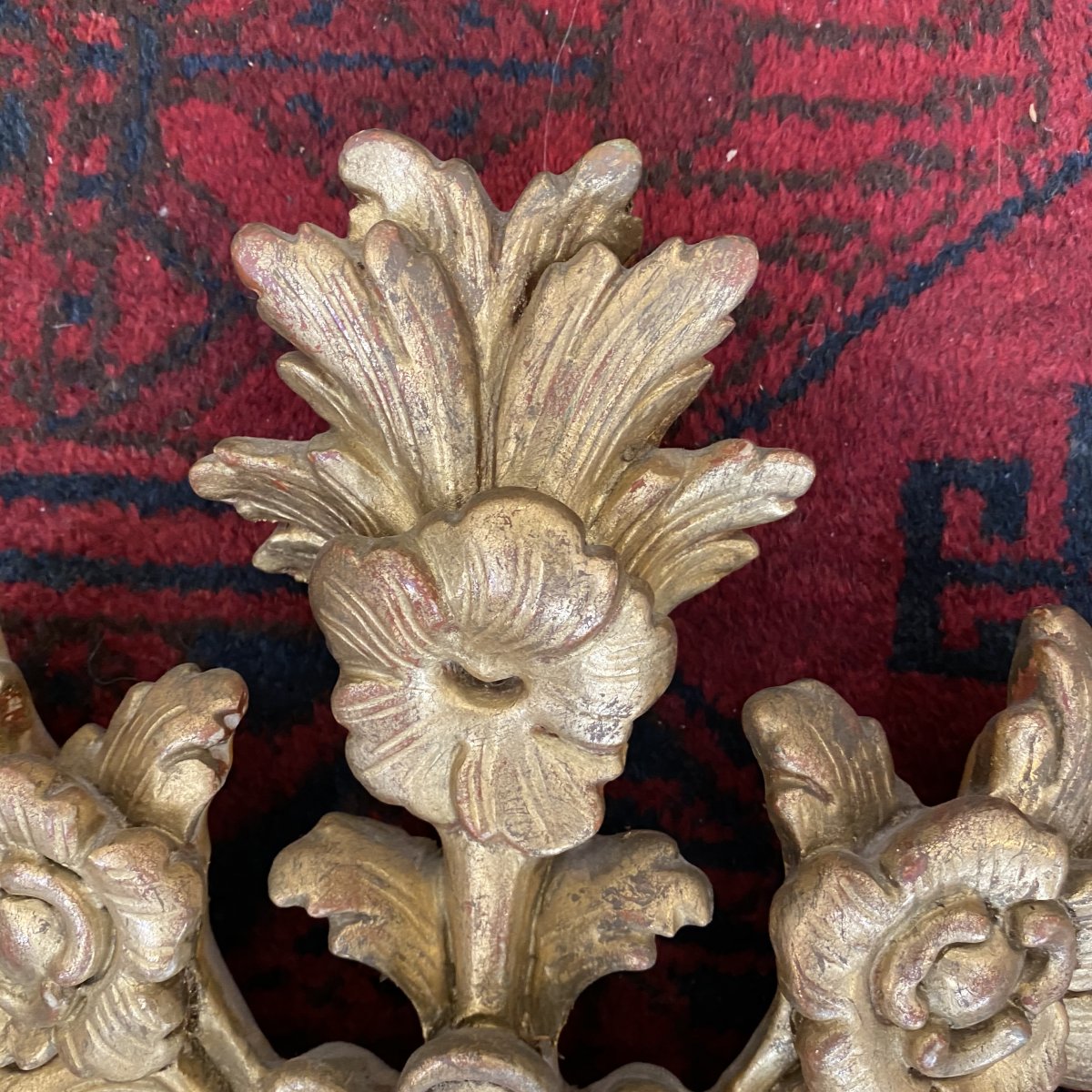 Large Pair Of Wall Lights With 3 Lights In Golden Wood Louis XV Style-photo-1