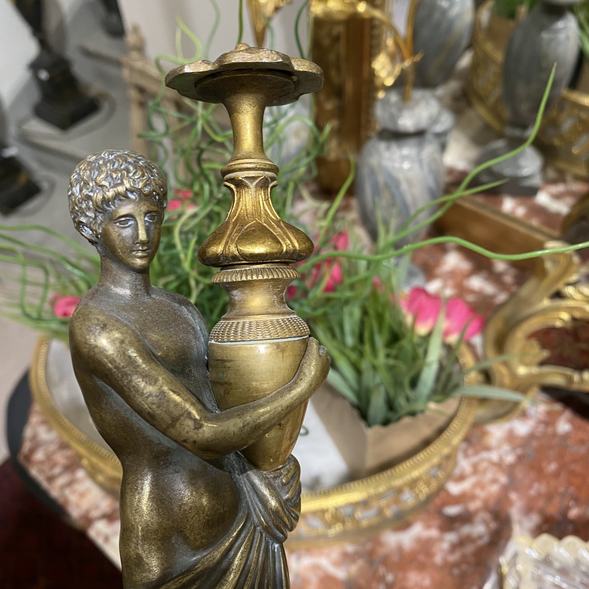 Statuette Femme à L Antique D’époque Directoire Fin XVIII Ieme En Bronze Et Socle Marbre -photo-2