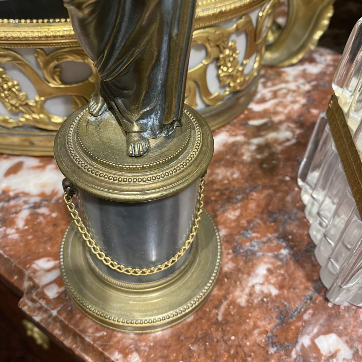 Statuette Woman In The Antique Directoire Period Late Eighteenth Bronze And Marble Base-photo-3