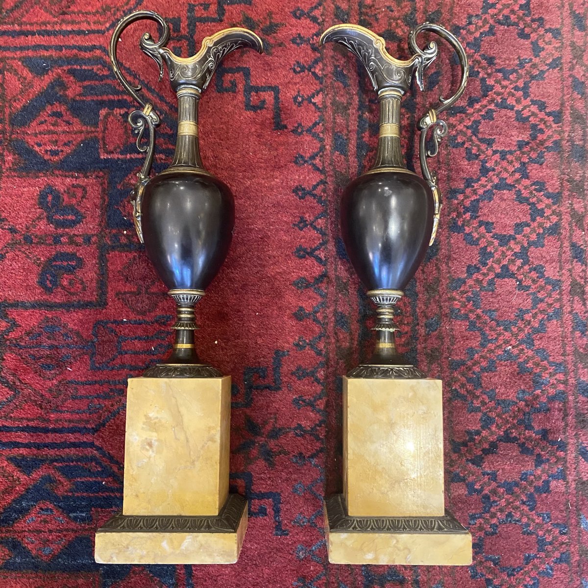 Pair Of Sharpers In Bronze Patina Brown Mounted On Sienna Marble Bases Early XIX I-photo-3