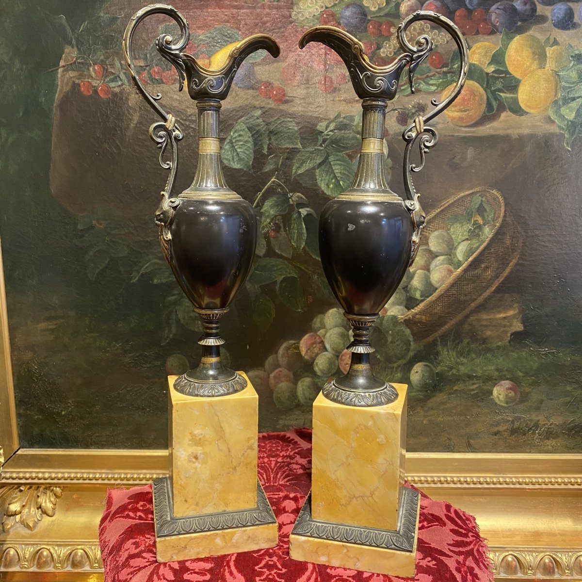 Pair Of Sharpers In Bronze Patina Brown Mounted On Sienna Marble Bases Early XIX I