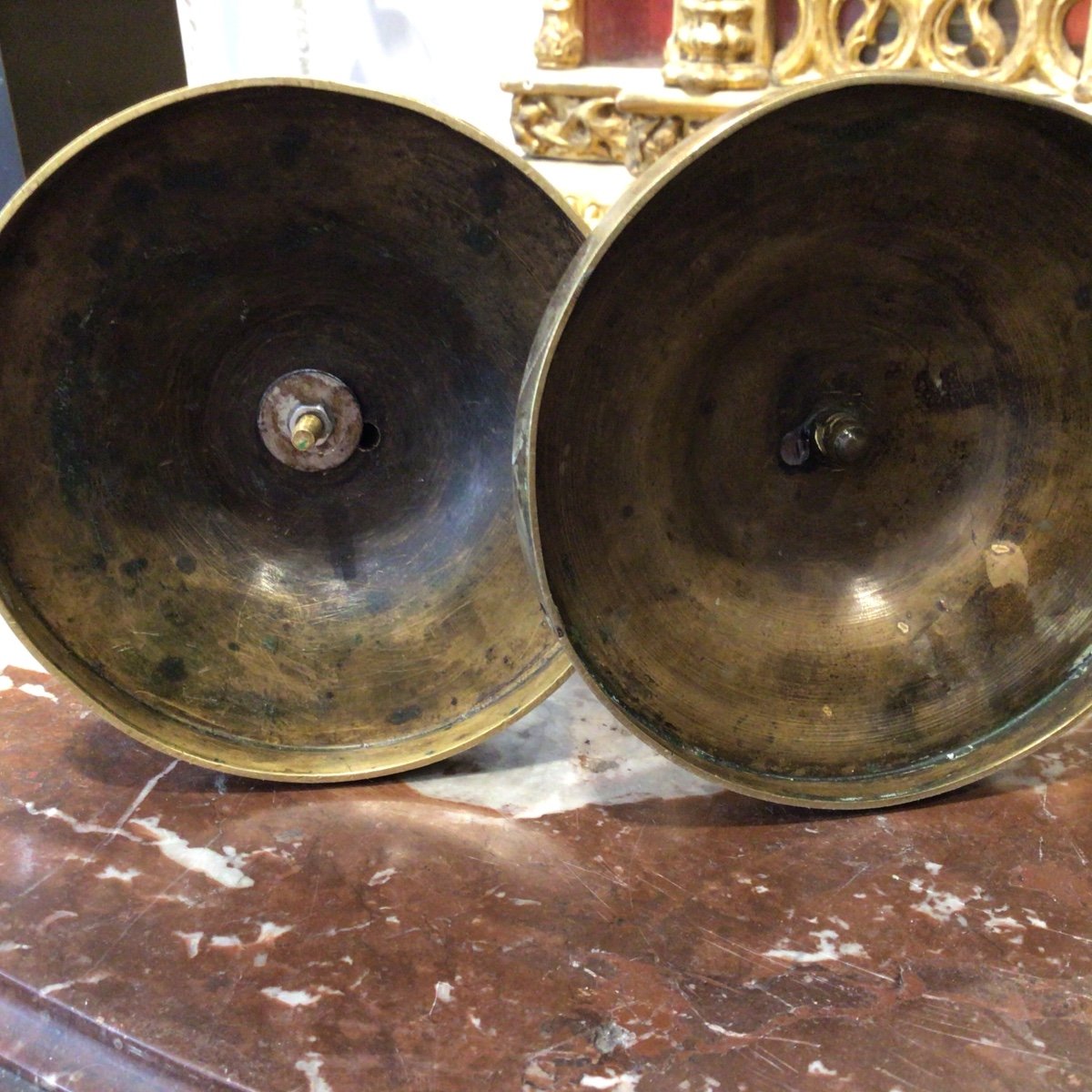 Large Pair Of Candlesticks 1 Empire In Bronze With Double Patinas XIX I-photo-4