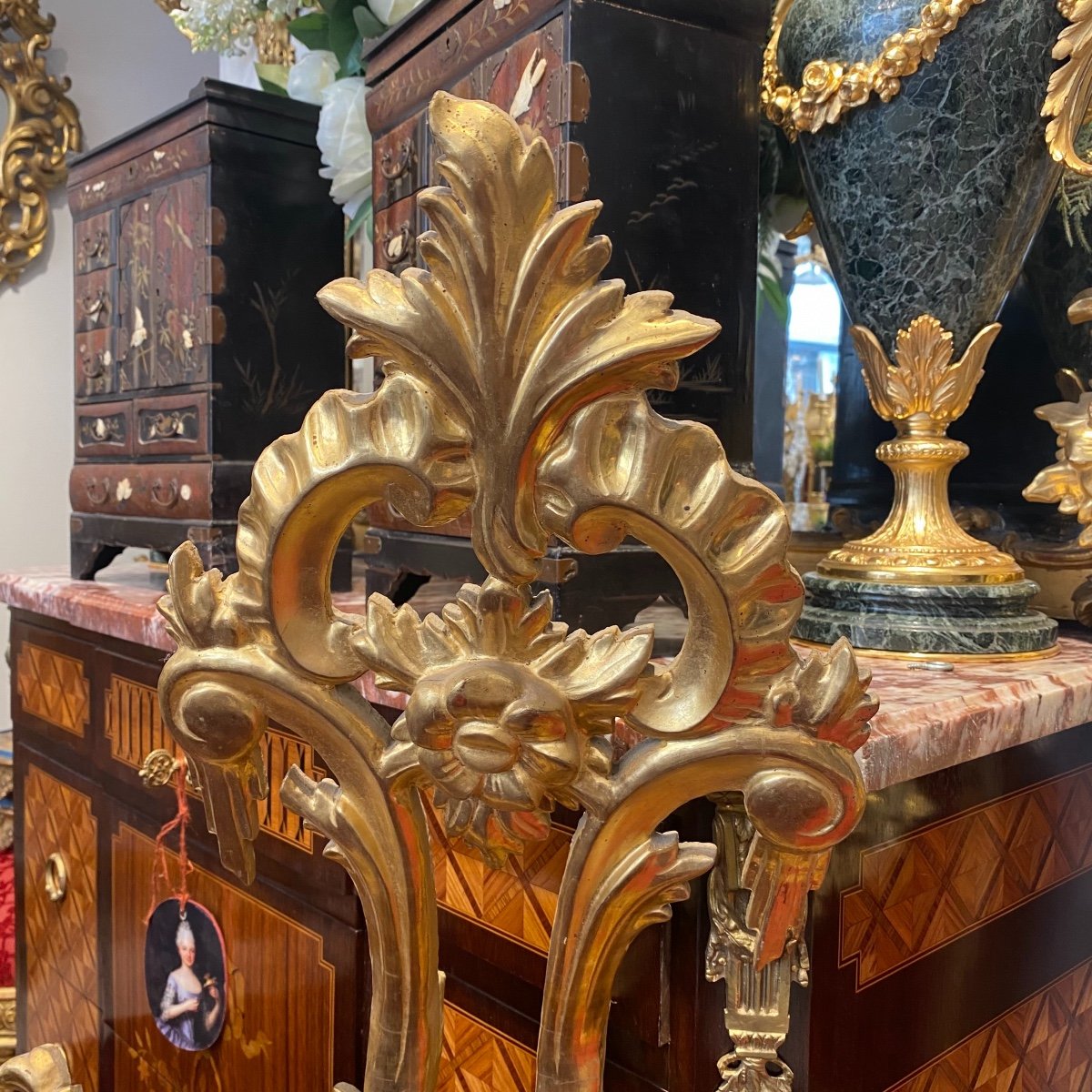 Pair Of Large Italian Mirrors In Golden Wood End XIX I-photo-2