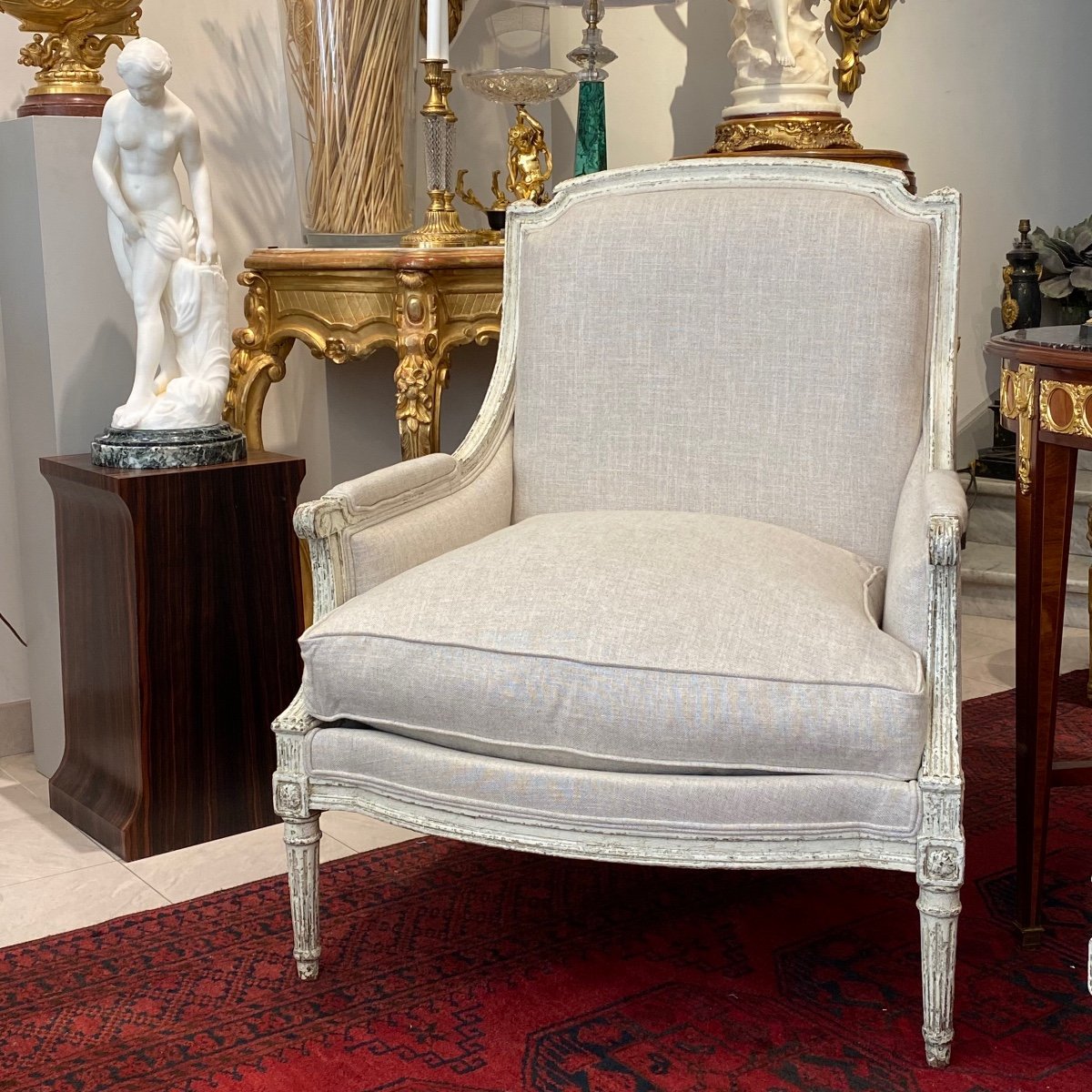 Paire De Bergeres En Bois Laqué De Style Louis XVI Et D’époque Napoléon III -photo-2