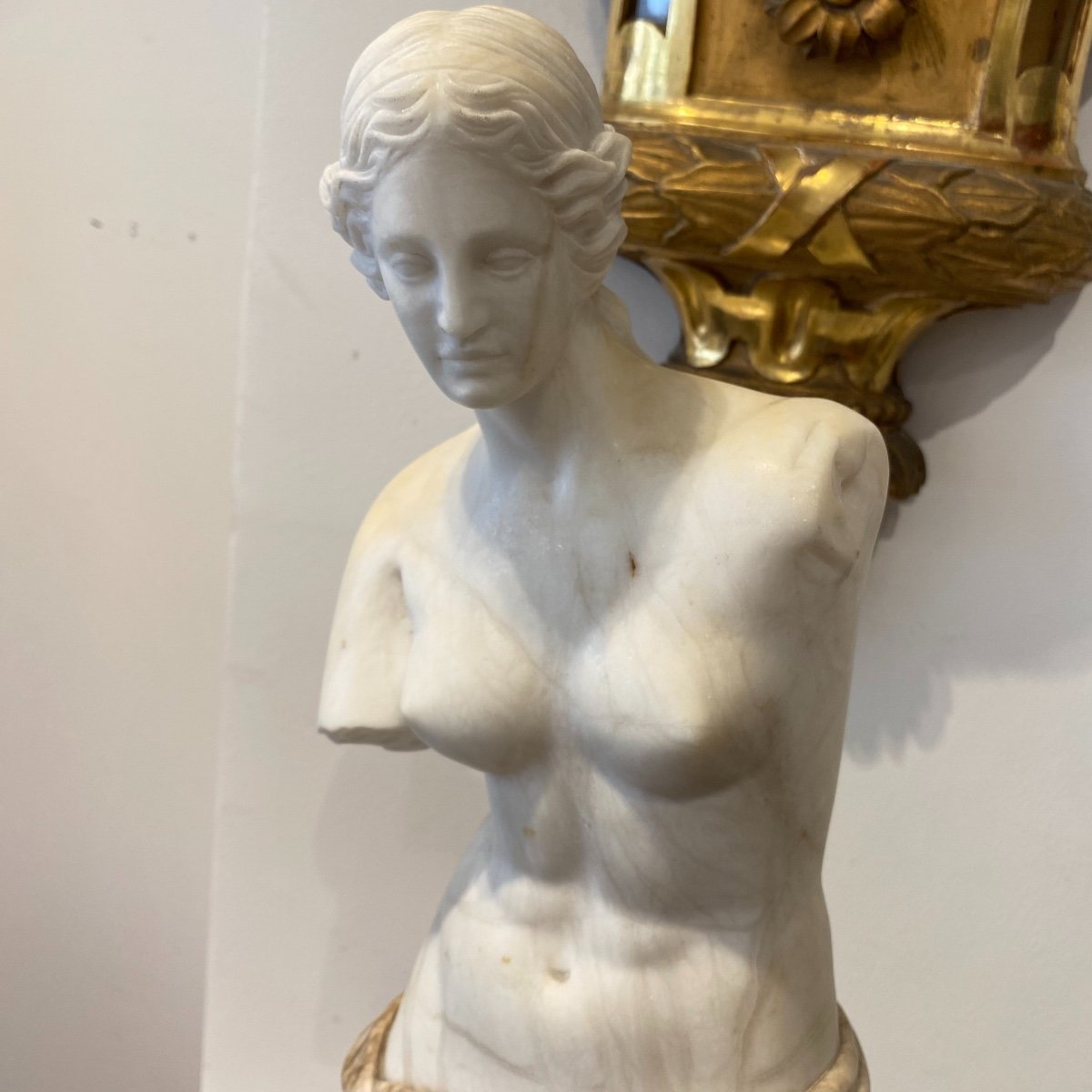 Sculpture De La Venus De Milo En Marbre De Carrare Et Marbre Veiné Fin XIX Ieme -photo-3