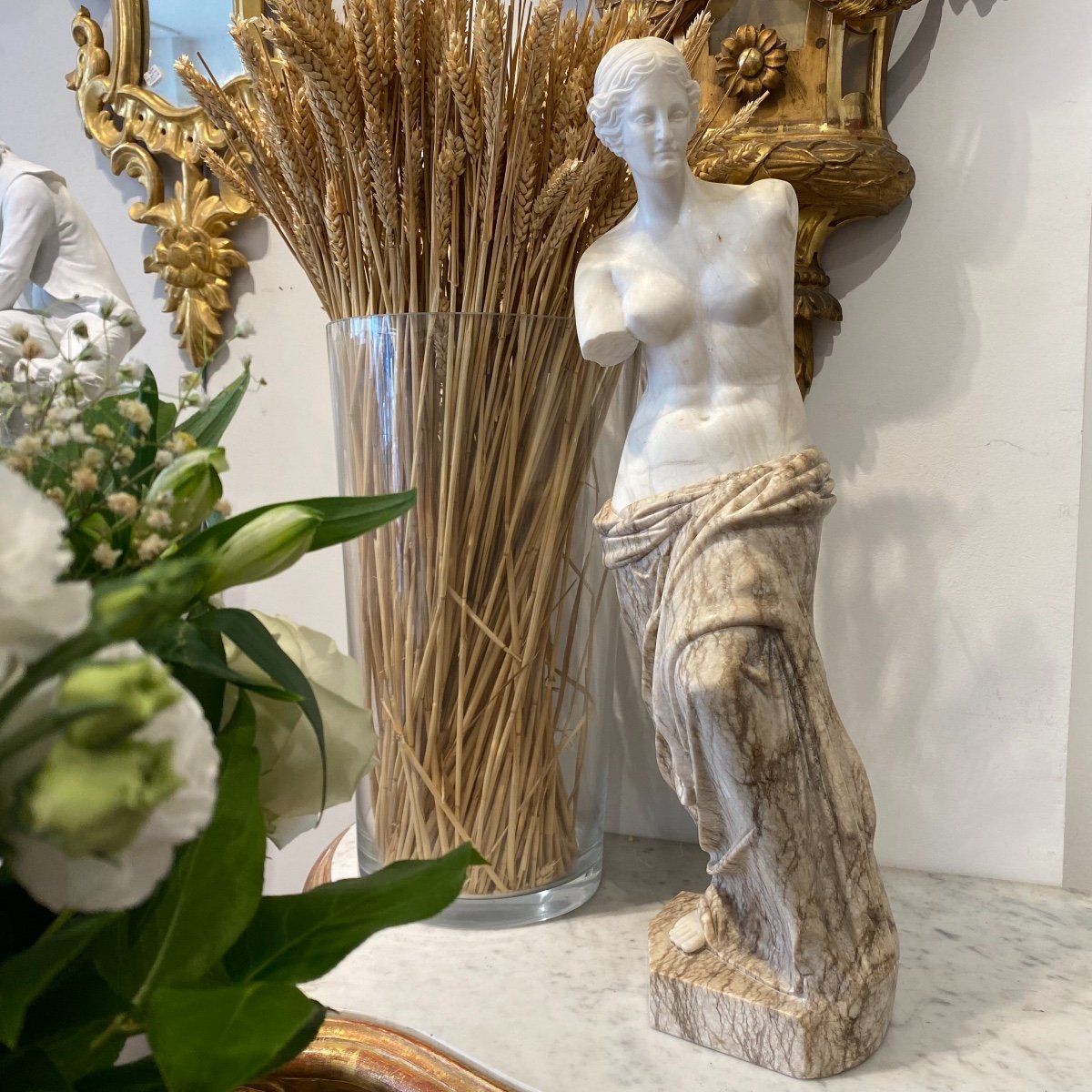Sculpture De La Venus De Milo En Marbre De Carrare Et Marbre Veiné Fin XIX Ieme -photo-6