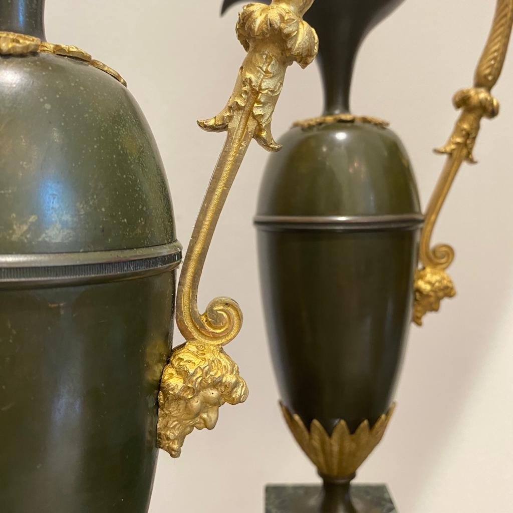 Pair Of Ewers In Bronze Patina And Gilt Bronze From The 1st Empire Of Ravrio-photo-6