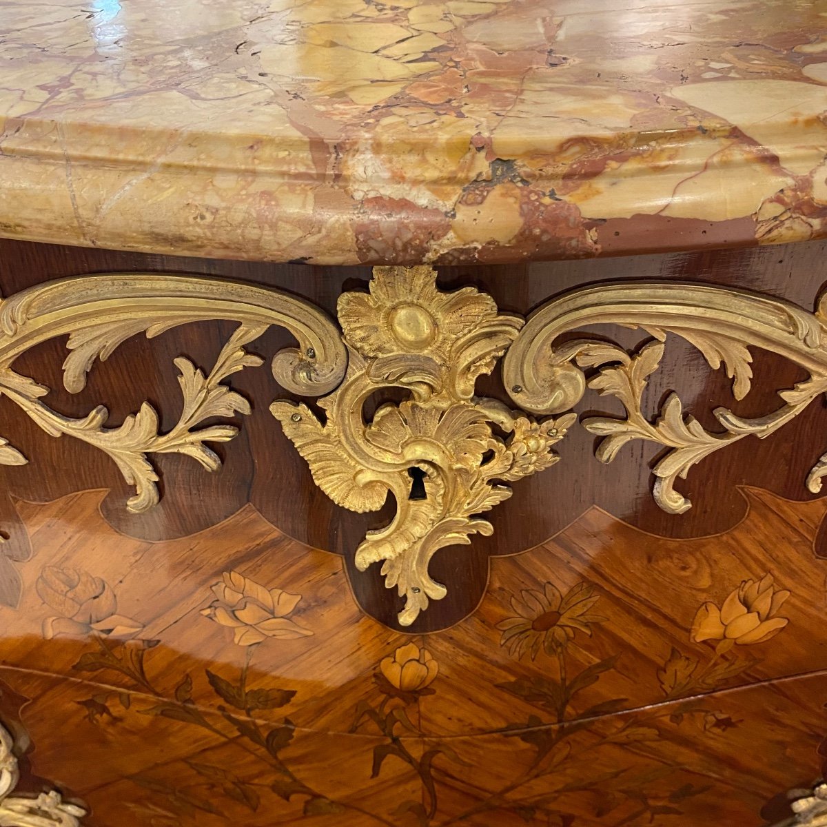 Commode D’apparat  Louis XV En Marqueterie De Fleurs XIX Ieme -photo-3