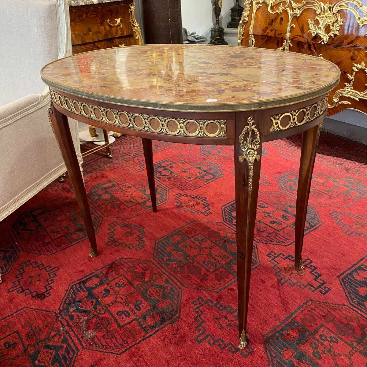 Oval Living Room Table Transition Style Marble Top End XIX Ieme-photo-7