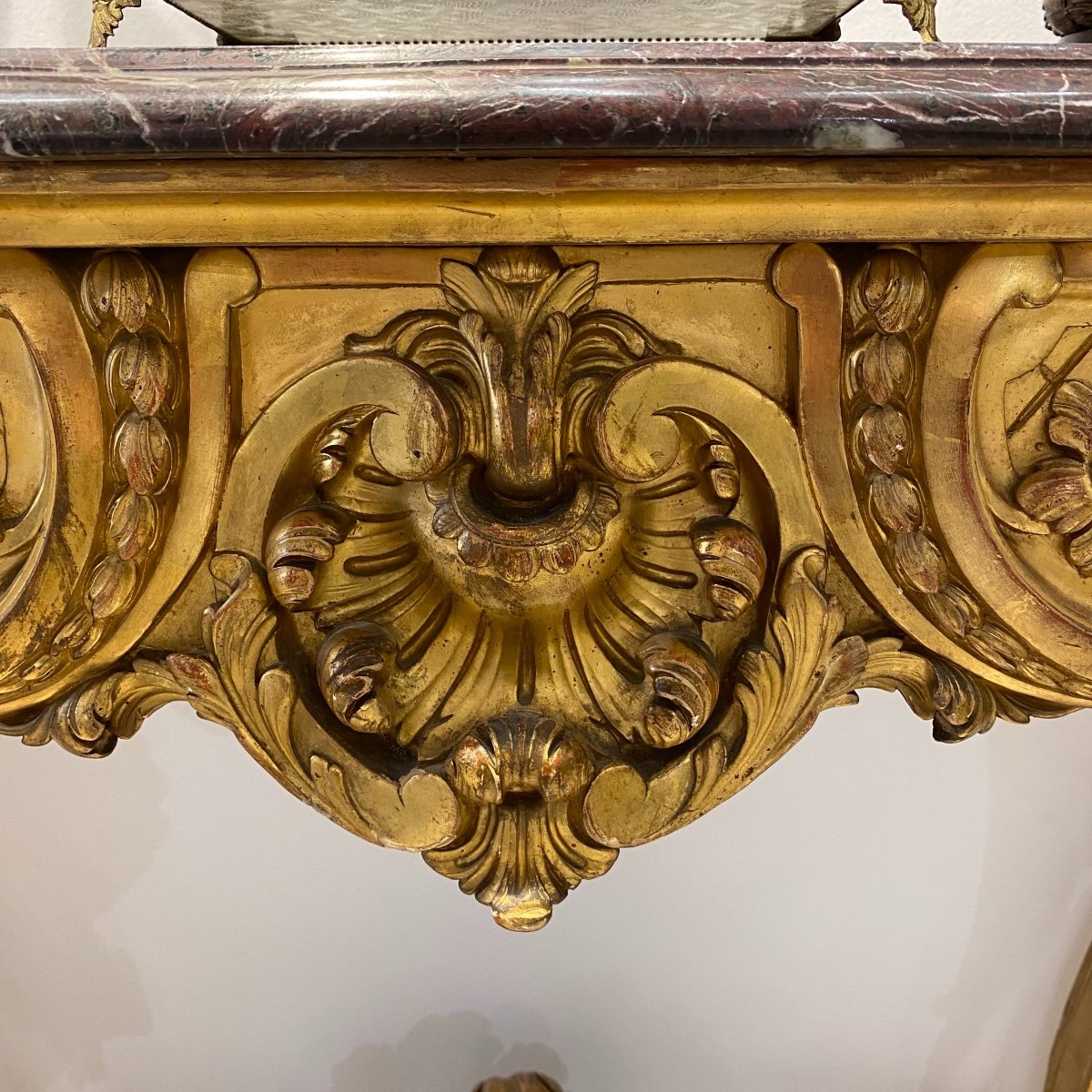 Console In Golden Wood With 4 Legs In Louis XV Style And Napoleon III Period-photo-3