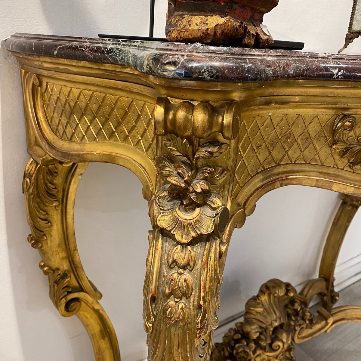 Console In Golden Wood With 4 Legs In Louis XV Style And Napoleon III Period-photo-4