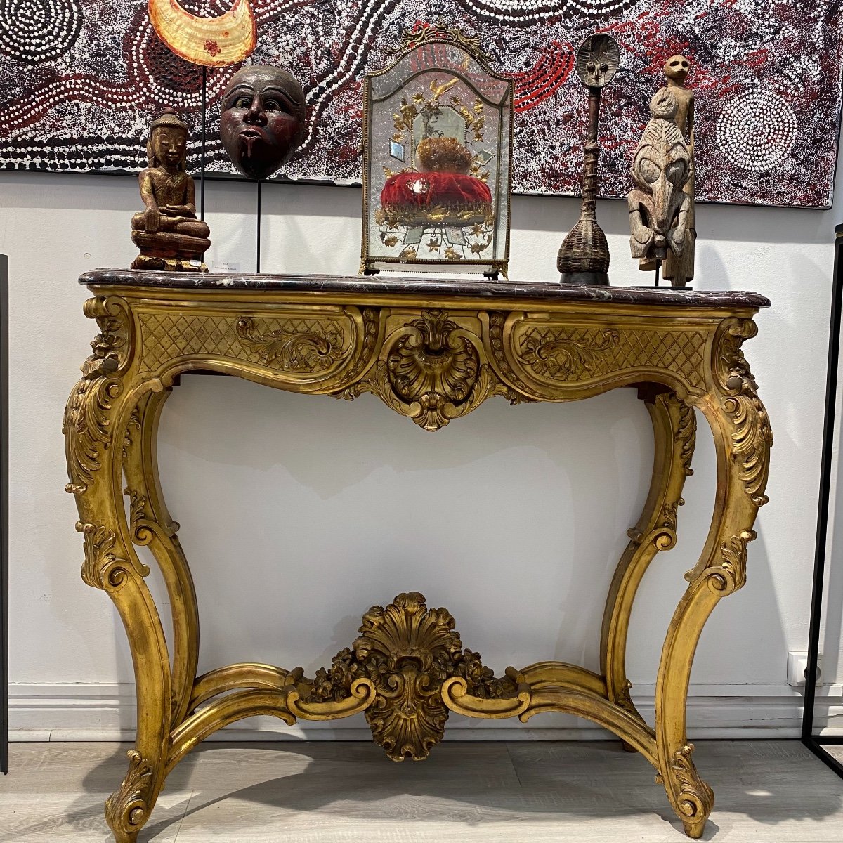 Console In Golden Wood With 4 Legs In Louis XV Style And Napoleon III Period