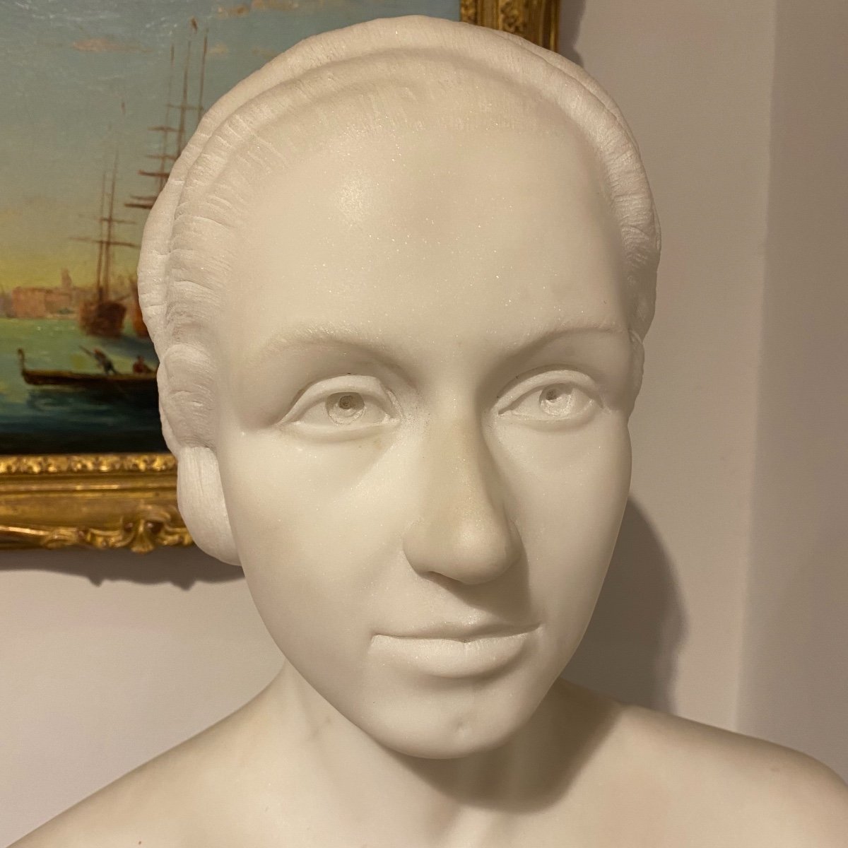 Bust Of Young Woman In Carrara Marble Early XX XX Ieme-photo-4