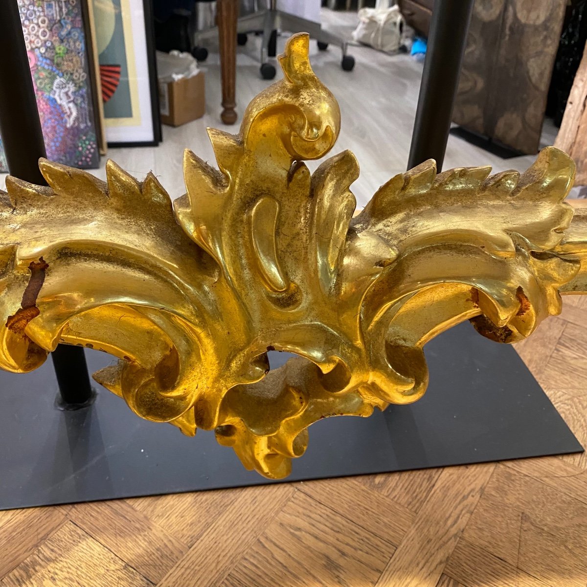 Grande Console à 4 pieds De Style Louis XV En Bois Doré Début XX Ieme -photo-1