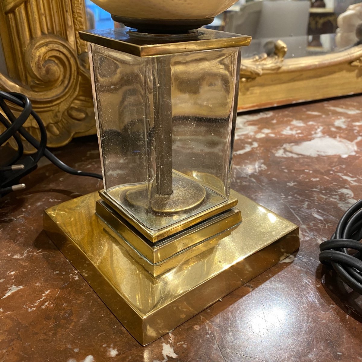 Pair Of Large Brass And Crystal Ostrich Egg Lamps From The 70s-photo-7