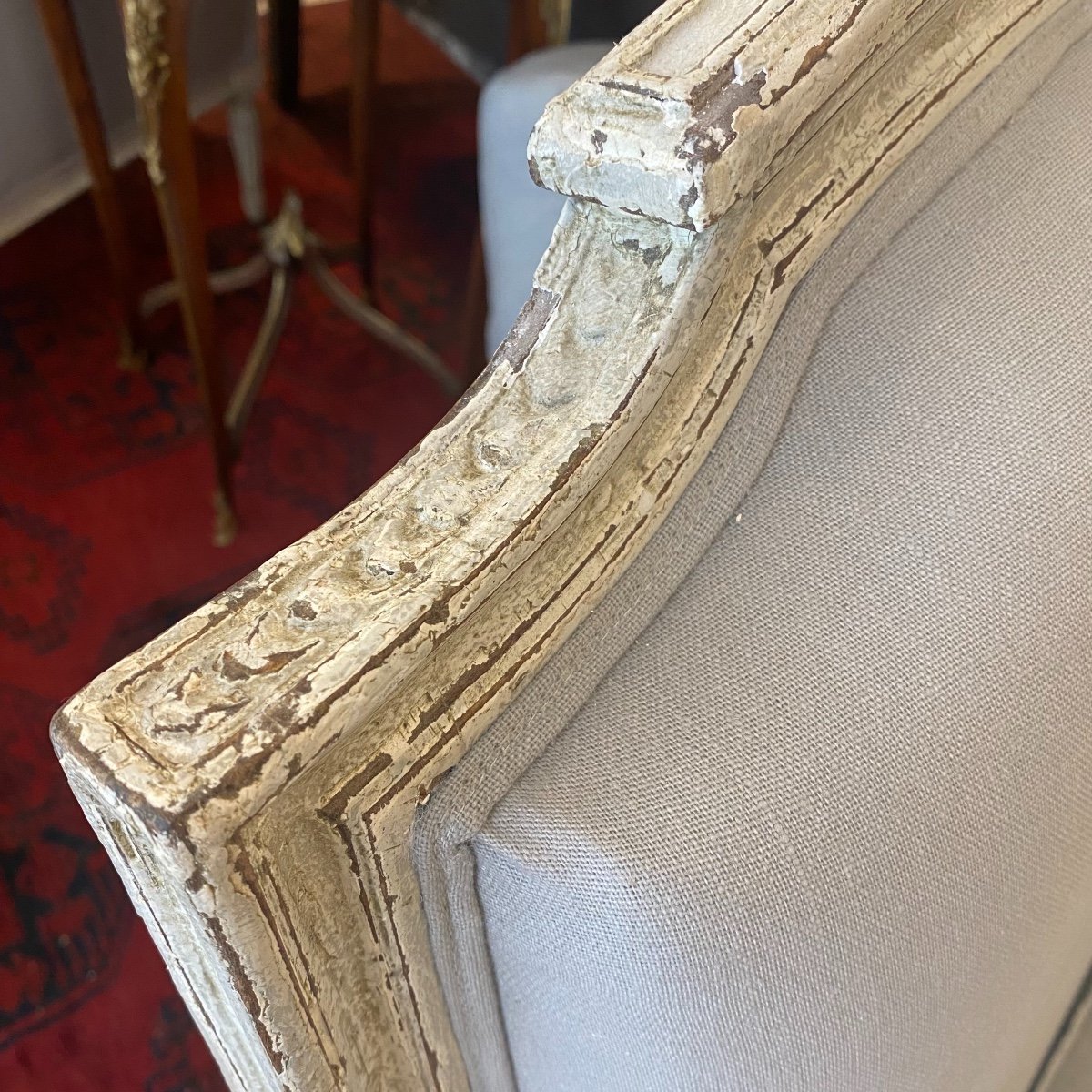 Paire De Bergeres Louis XVI En Bois Laqué Retapissées De Lin. époque Fin XIX Ieme -photo-5