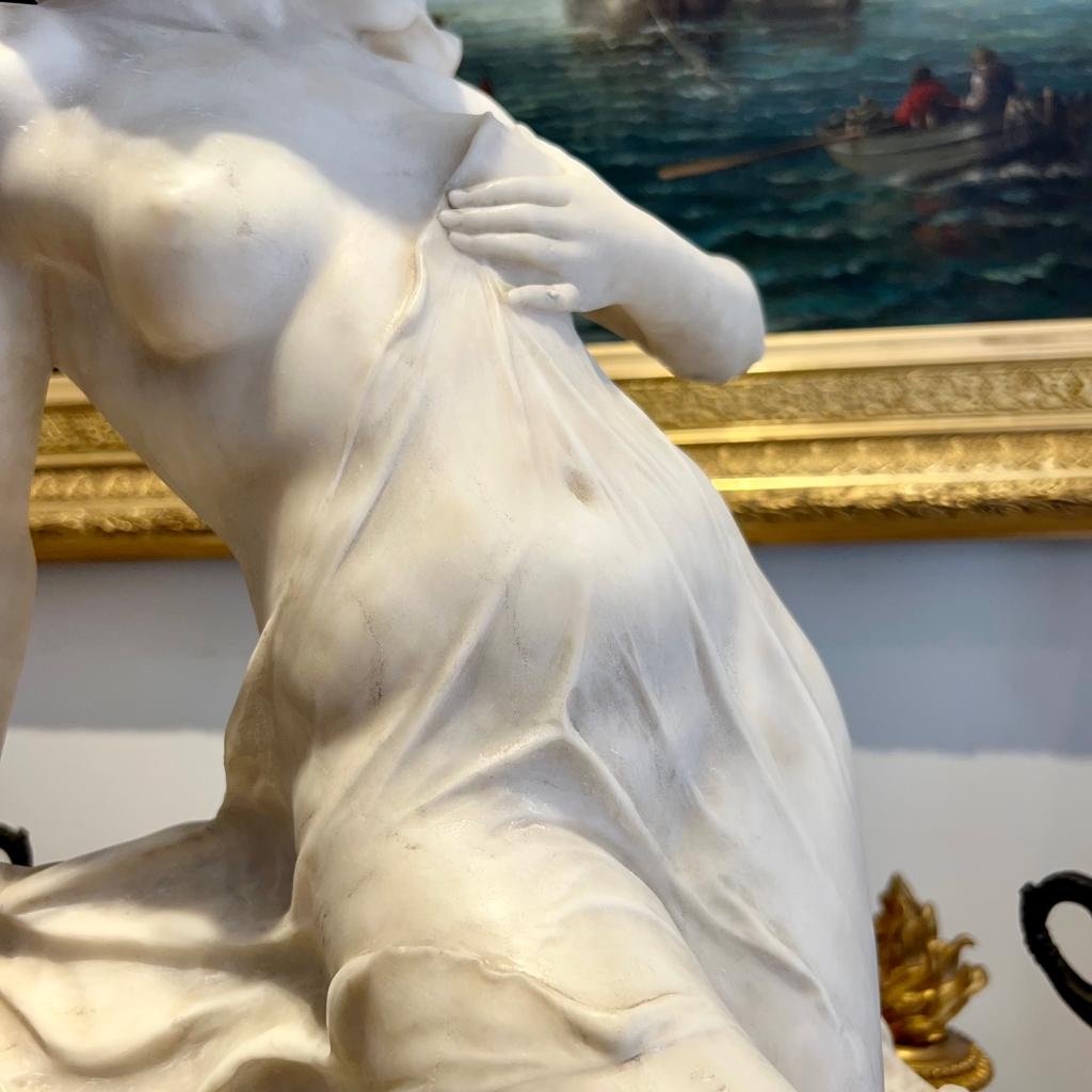 Sculpture En Marbre De Carrare D’une Jeune Femme à La Sortie  Du Bain D’époque Fin XIX Ieme -photo-2