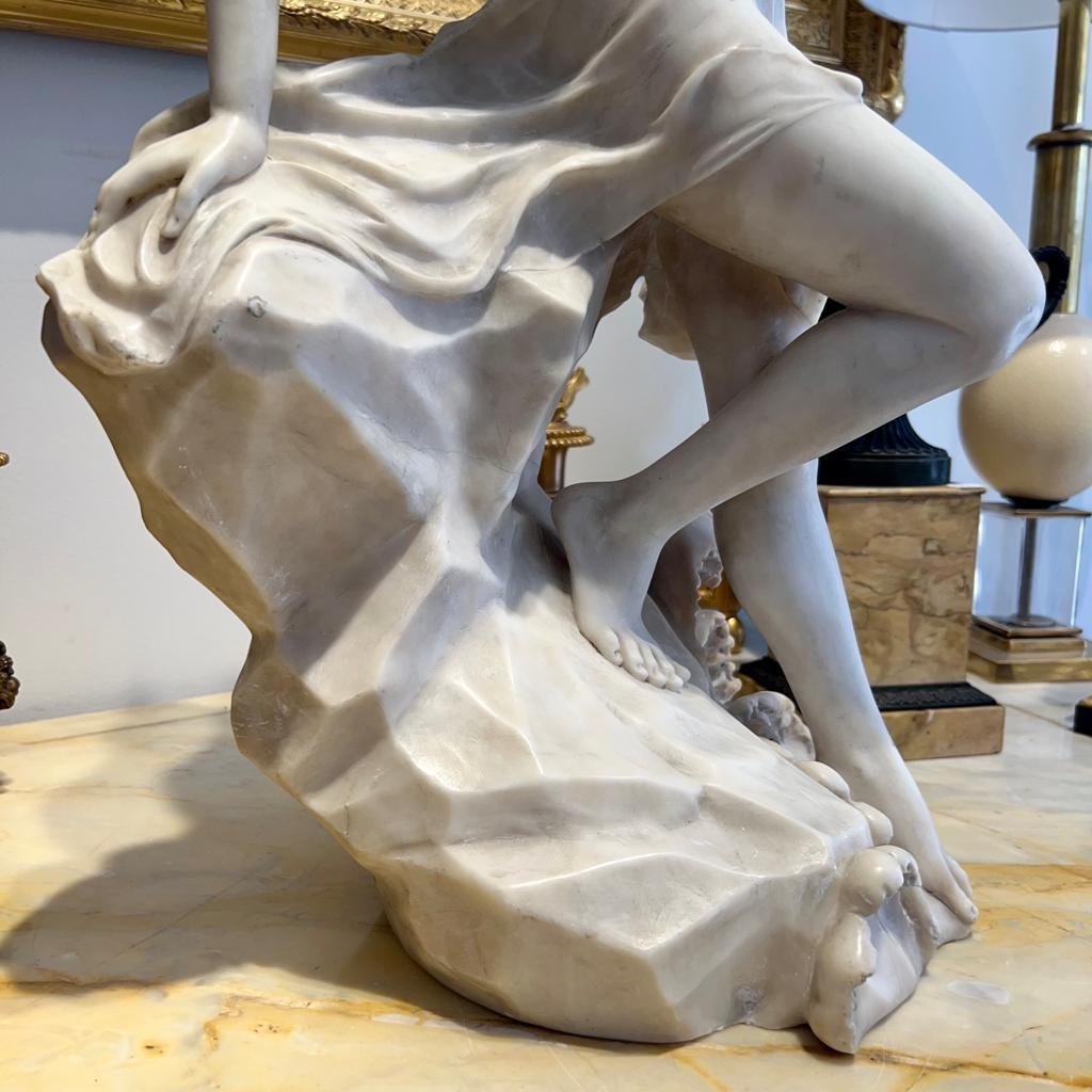 Sculpture En Marbre De Carrare D’une Jeune Femme à La Sortie  Du Bain D’époque Fin XIX Ieme -photo-4