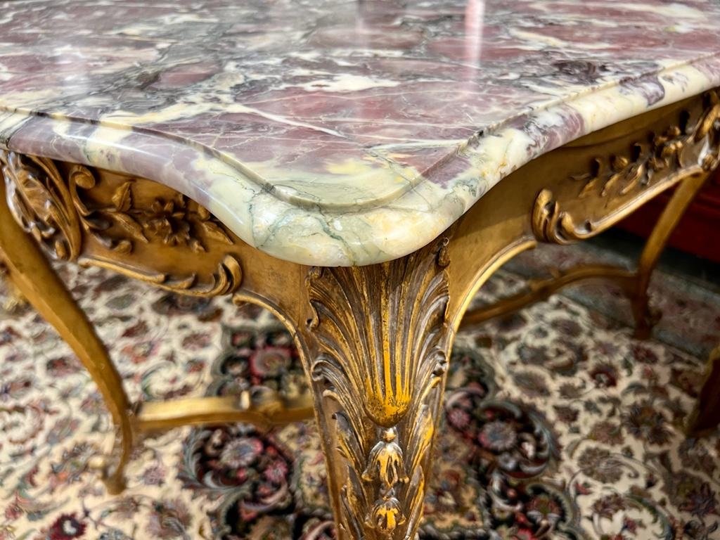 Table De Millieu En Bois Doré De Style Louis XV Dessus Marbre Brèche Violette -photo-2