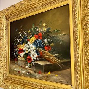 Painting Of Flowers By Henri Cauchois XIX Ieme