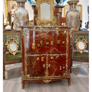 Secretaire In Lacquer Decorated With Chinoiseries By Jacques Dubois (1694-1763)