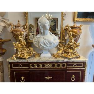 Pair Of Andirons With Putti In Gilt Bronze Napoleon Ili Period