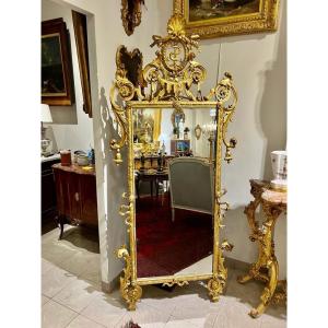 Miroir D’entre Deux En Bois Doré D’époque XVIII Ieme Italie 
