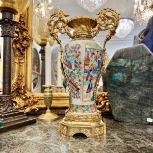 Canton Porcelain Vase Mounted Gilt Bronze From Napoleon Ili Period 