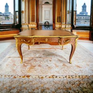 Grand Bureau plat Ministre Double Face De Style Louis XV  Avec 2 Tirettes Fin XIX Ieme 