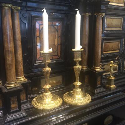 Pair Of Candlesticks Louis XV Style Dore Bronze D Epoque XIX Ieme