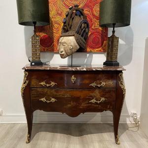 Louis XV Commode In Chinese Lacquer Marble Top Early 20th Century