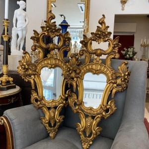 Paire De Miroirs Baroques Italiens en bois doré début XX Ieme 