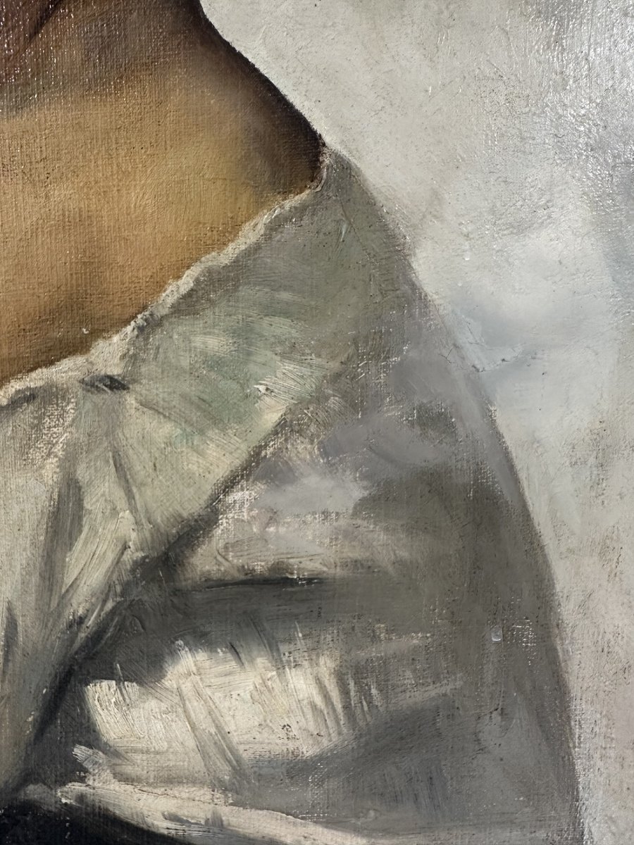 Berthe Burgkan (1855-1936) Portrait Of A Young Boy In Profile, Oil On Canvas, 1889-photo-2
