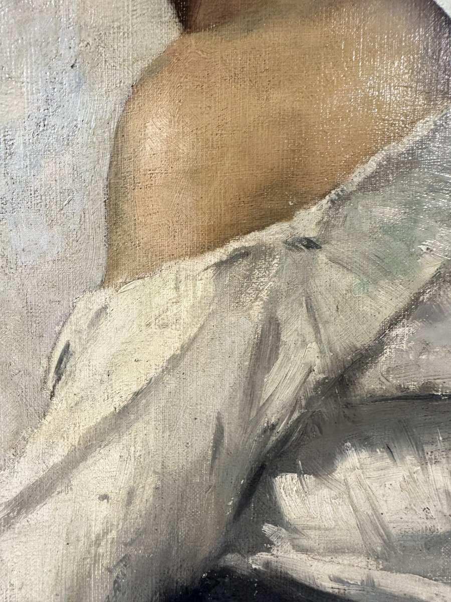 Berthe Burgkan (1855-1936) Portrait Of A Young Boy In Profile, Oil On Canvas, 1889-photo-3