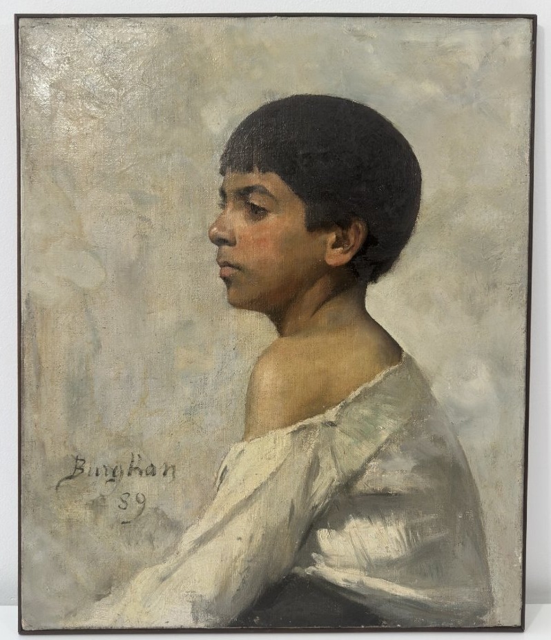 Berthe Burgkan (1855-1936) Portrait Of A Young Boy In Profile, Oil On Canvas, 1889