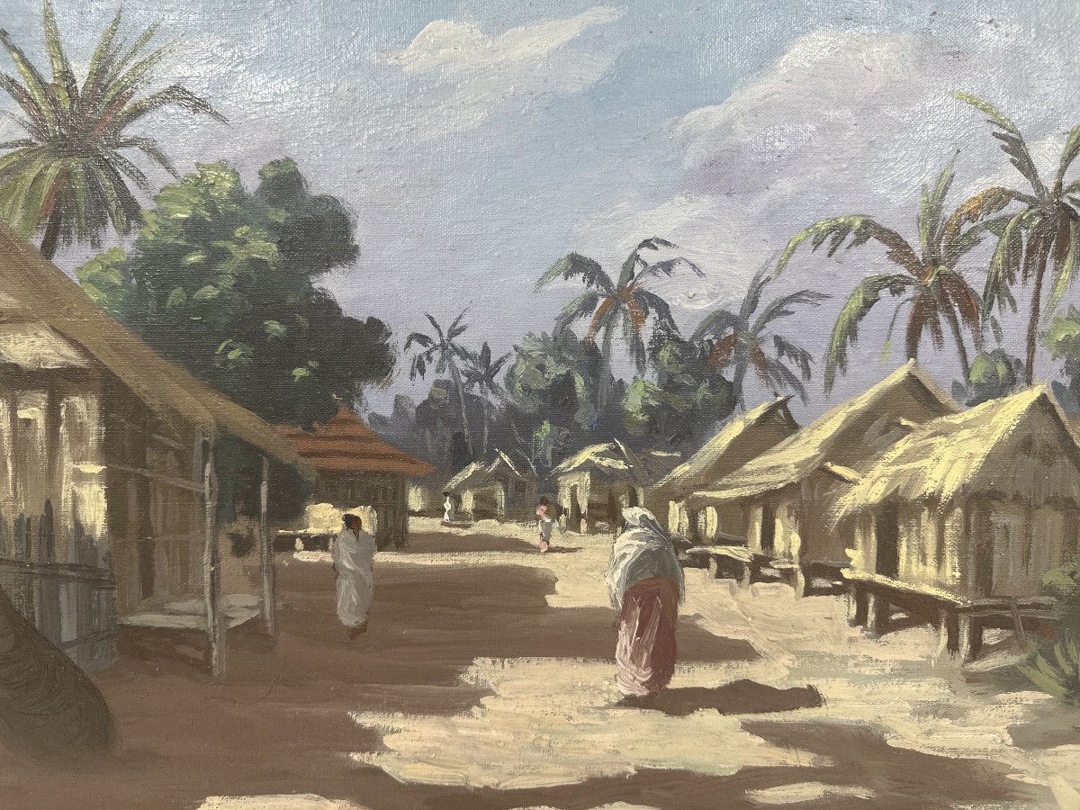 Ambroise RAKOTO (XX) Scène de village à Madagascar - Huile sur toile -photo-3