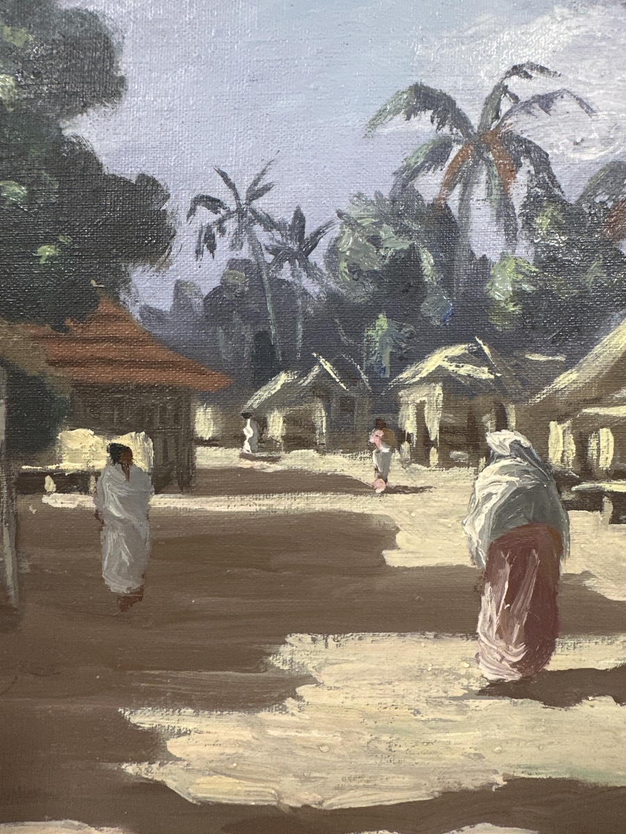 Ambroise RAKOTO (XX) Scène de village à Madagascar - Huile sur toile -photo-1