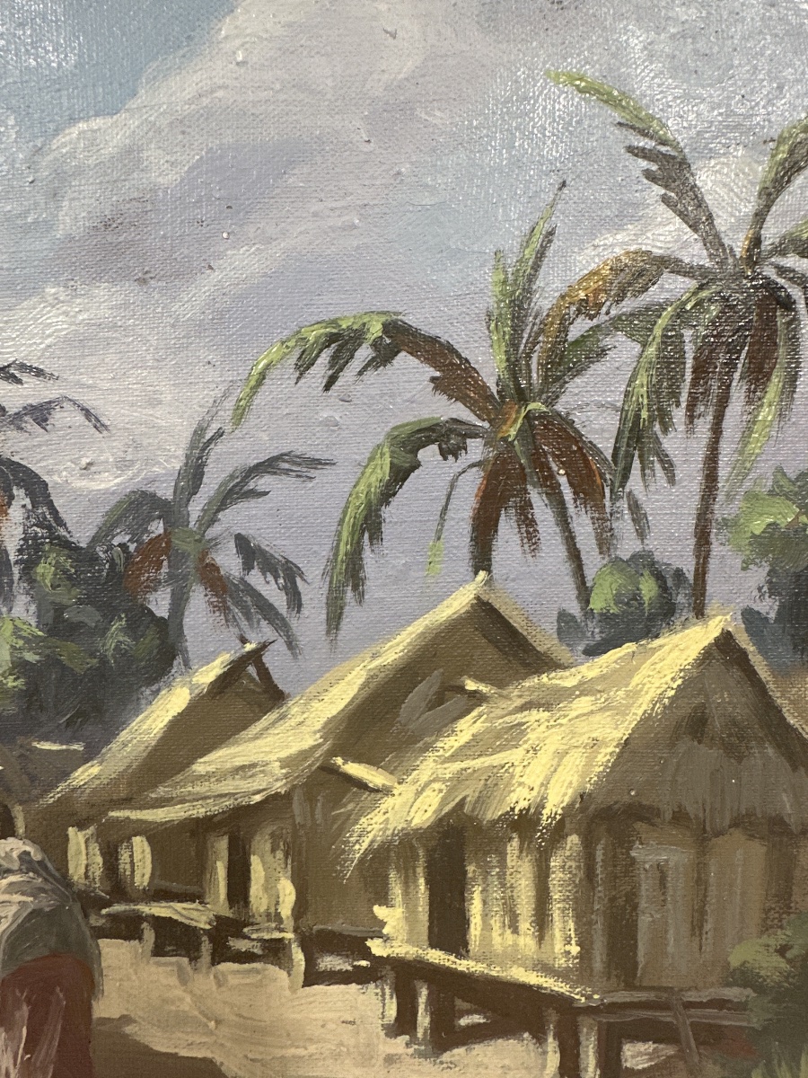 Ambroise RAKOTO (XX) Scène de village à Madagascar - Huile sur toile -photo-2