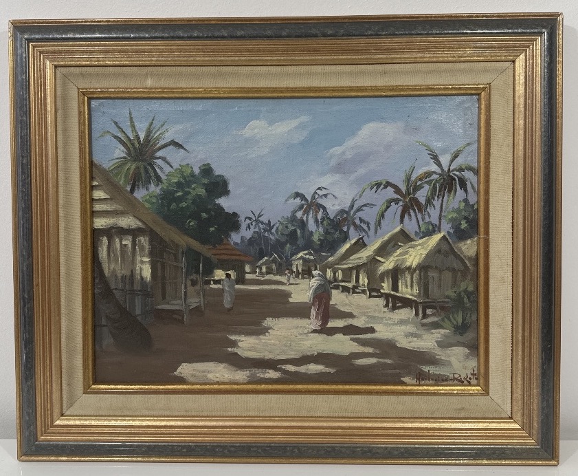Ambroise RAKOTO (XX) Scène de village à Madagascar - Huile sur toile 