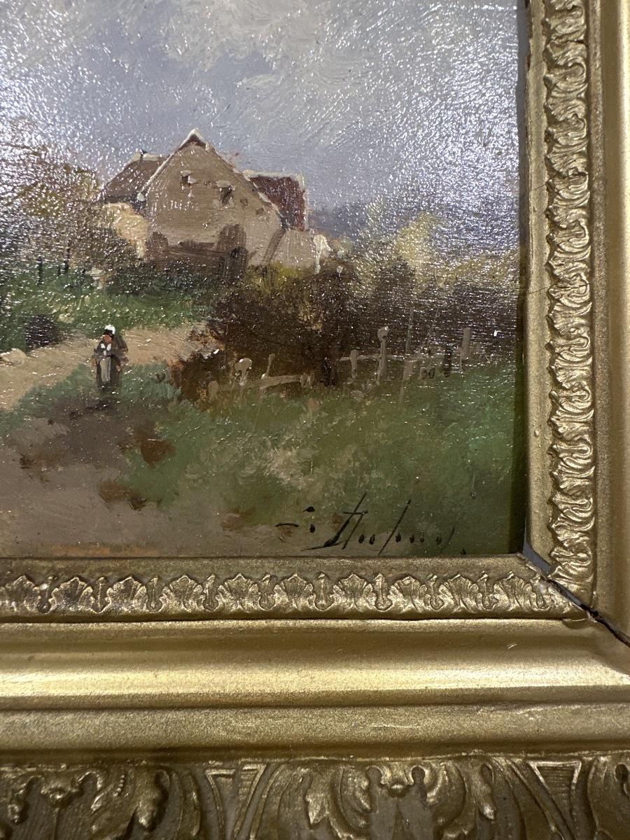 Eugène Galien-laloue (1854-1941) Oil On Panel Figures Near A Hamlet-photo-2