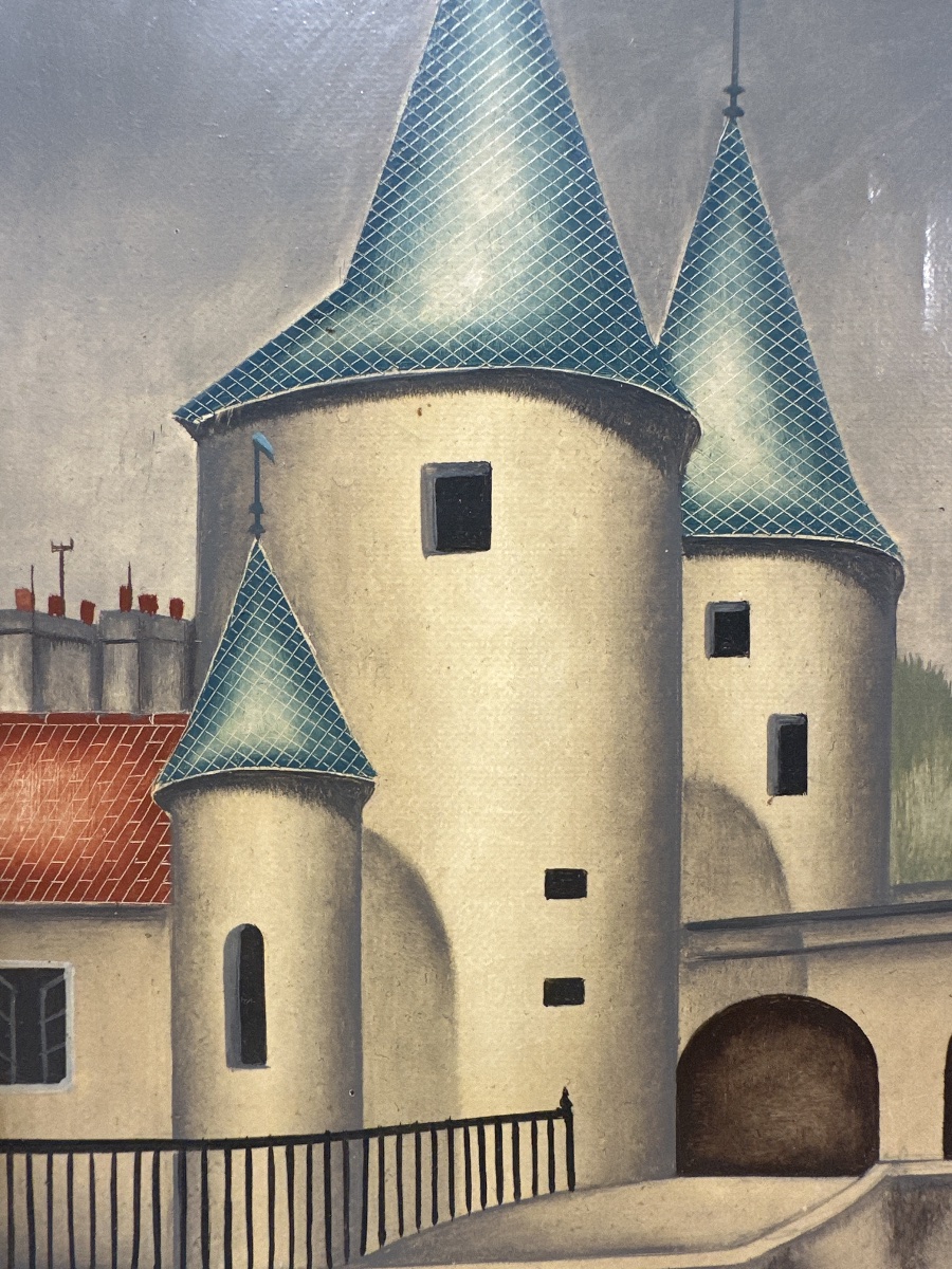 Foussa ITAYA (1919) Huile sur toile école de Paris Architecture surréaliste / cubisme -photo-4