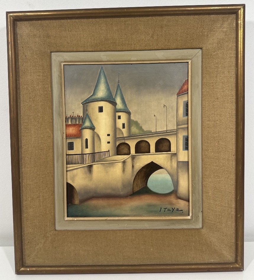 Foussa ITAYA (1919) Huile sur toile école de Paris Architecture surréaliste / cubisme 